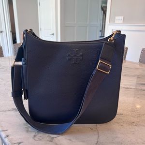 Like new Tory Burch Thea Slouchy Hobo bag tote purse Navy Blue pebbled leather